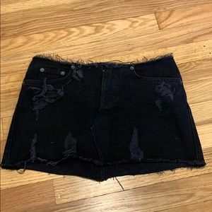Carmar distressed black denim mini skirt